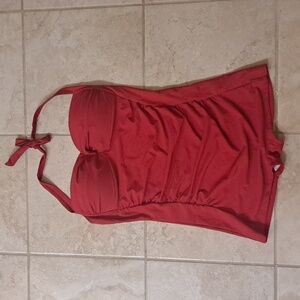 VINTAGE pinup bathingsuit; slimming swim piece/shorts, red,  XXL (fits a sz 12)